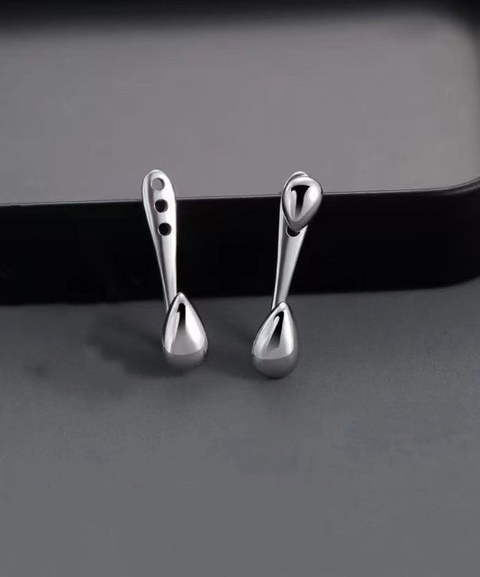 Fine Men Silk Sterling Silver Water Drop Stud Earrings
