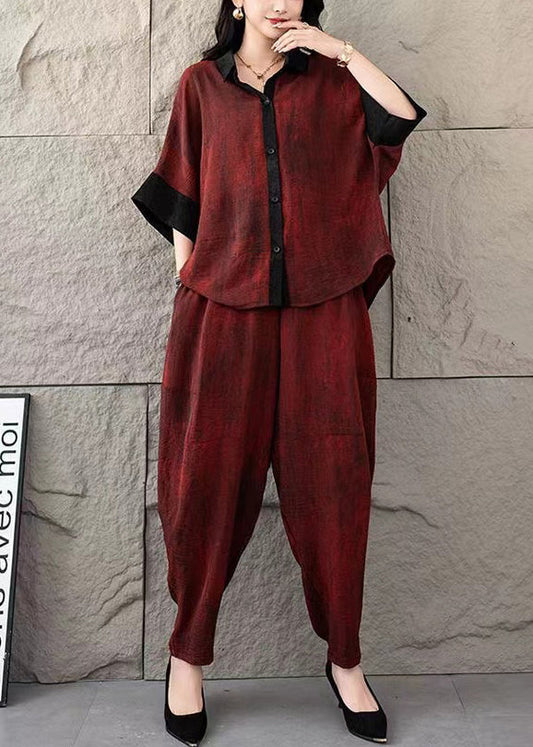 Fine Mulberry Oversized Patchwork Cotton Two Piece Set Women Clothing Summer