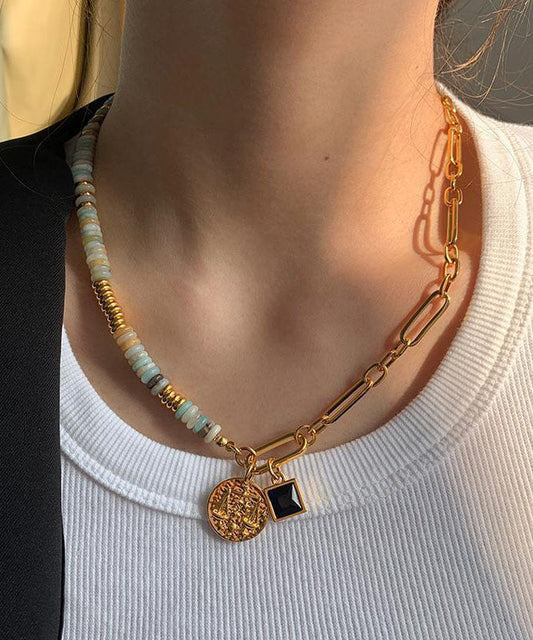 Collar con colgante de cuentas de patchwork esmaltadas en plata de ley multicolor