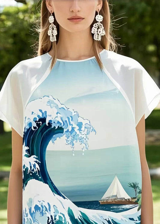 Fine Print Patchwork Lace Chiffon Beach Dresses Summer