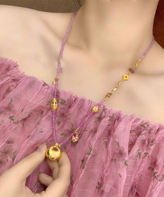 Collar con colgante de suéter con esmalte de goteo de oro antiguo púrpura fino