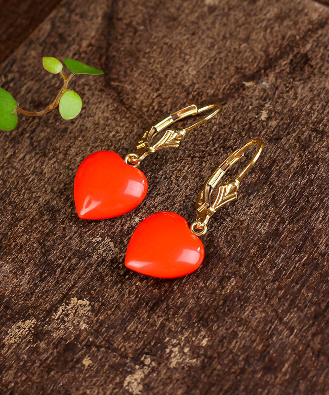 Pendientes colgantes Love Cinnabar de oro rojo de 14 quilates