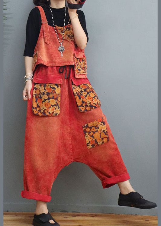 Feines rotes Cord-Zweiteiler-Set mit gerafftem Print für den Frühling