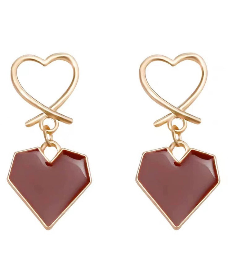 Pendientes de aro finos de aleación de cobre rojo con esmalte de goteo Love