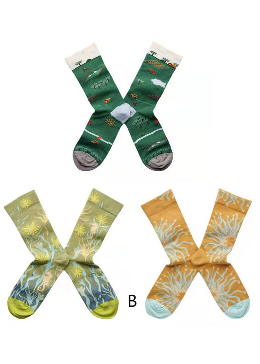 Feine Jacquard-Baumwollsocken im Retro-College-Stil bis zur Mitte der Wade