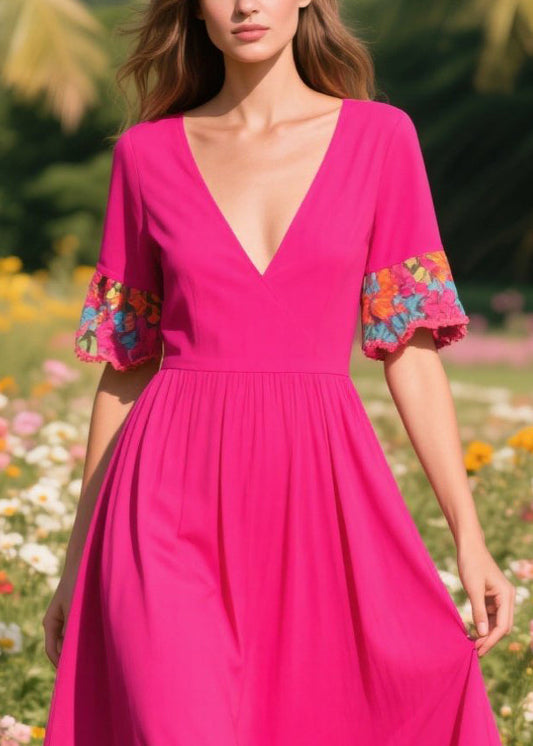 Fine Rose Patchwork Exra Large Hem Cotton Vacation Dresses Summer