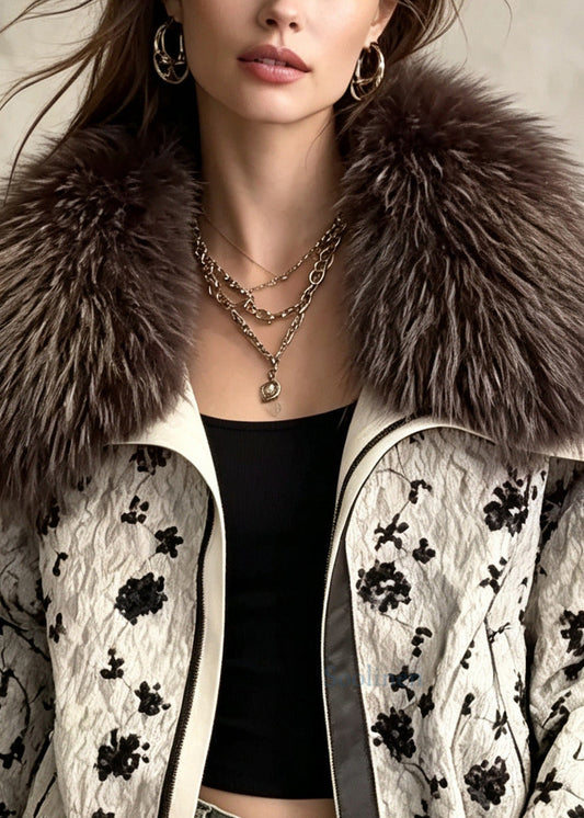 Fine Sequins Faux Fur Duck Down Puffers Jackets Winter