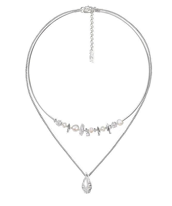 Fine Silk Copper Alloy Pearl Broken Silver Water Droplet Pendant Necklace