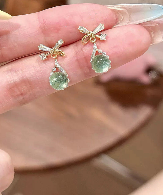Fine Silk Copper Alloy Zircon Bow Drop Earrings