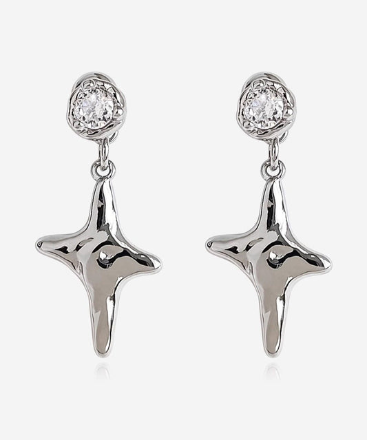 Fine Silk Copper Overgild Zircon Eight-Pointed Star Drop Earrings