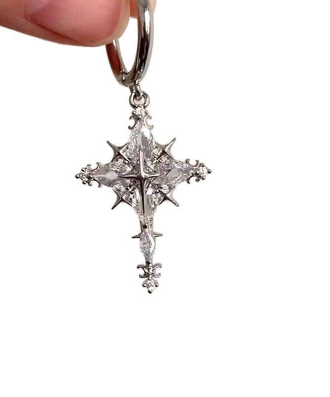 Fine Silk Copper Overgild Zircon Snowflake Drop Earrings