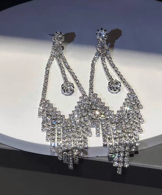 Fine Silk Copper Overgild Zircon Tassel Drop Earrings