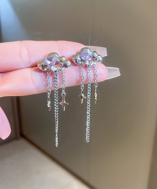 Fine Silk Copper Zircon Water Drop Tassel Drop Earrings