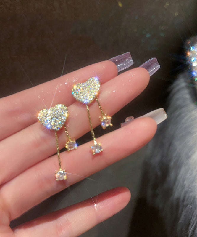 Pendientes de borla de cobre con circonitas y corazón de seda fina