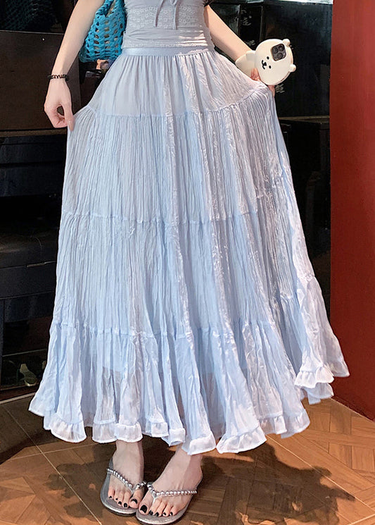 Fine Sky Blue Ruffled High Waist Tulle Skirts