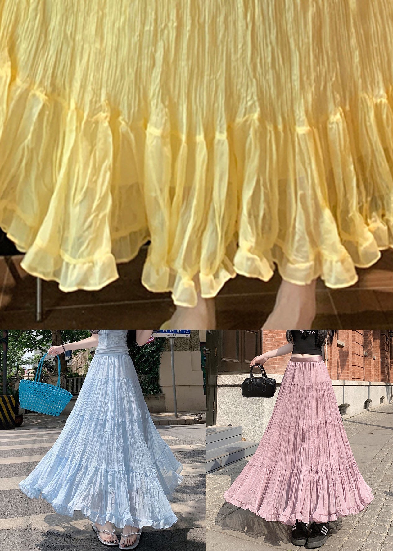 Fine Sky Blue Ruffled High Waist Tulle Skirts