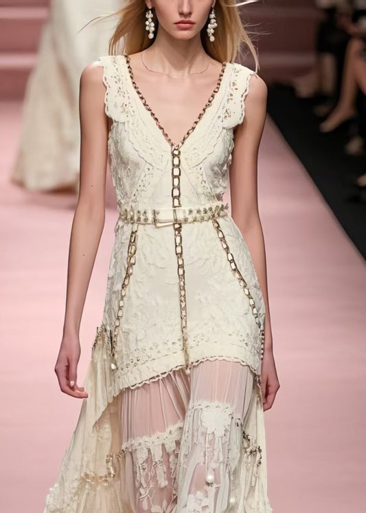 Fine White Jacquard Patchwork Cotton Vestidos Dresses Sleeveless