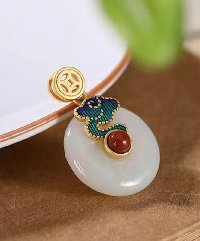 Collar con colgante de hebilla de ping con esmalte dorado antiguo en plata fina de ley blanca