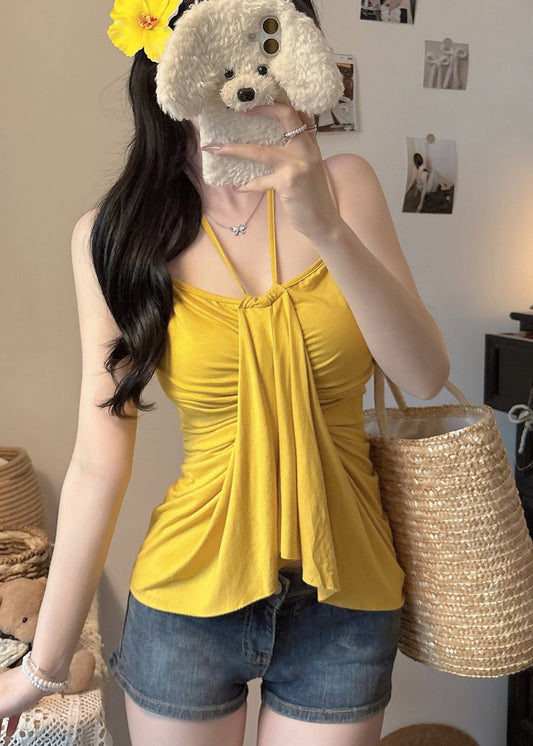 Fine Yellow Silm Fit Cotton Halter Tops Summer