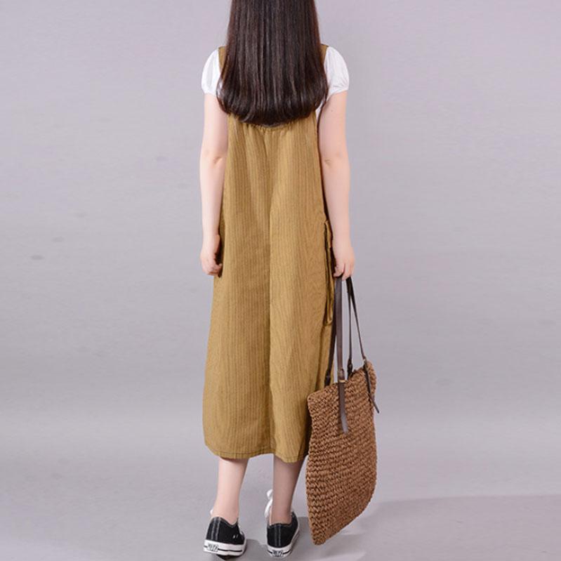 Sommerkleid aus feiner Baumwollmischung in Übergröße, lässig, gestreift, große Tasche, lockeres Hosenträgerkleid