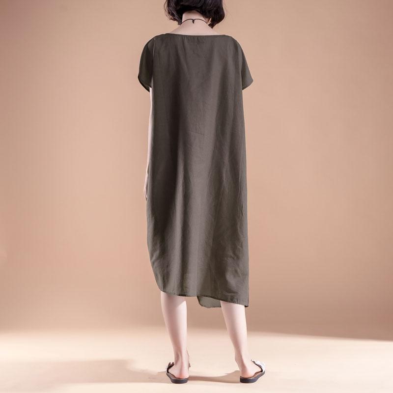 Feines Leinen-Baumwollkleid in Übergröße, kurzärmelig, hoher Saum, lässiges Sommerkleid
