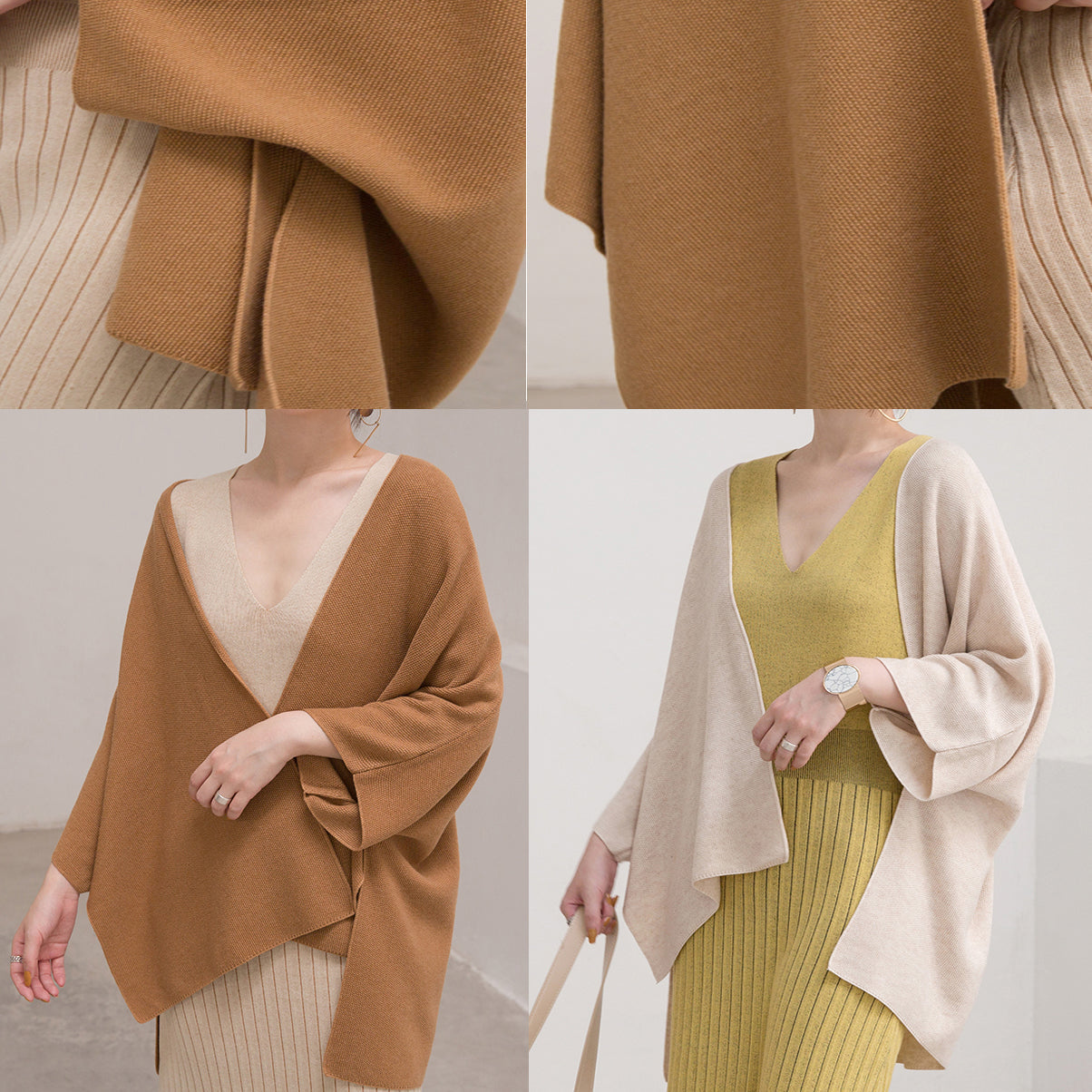 Feine nudefarbene Pullover lässige Strickblusen mit Dreiviertelärmeln 2018 Cardigan-Bluse