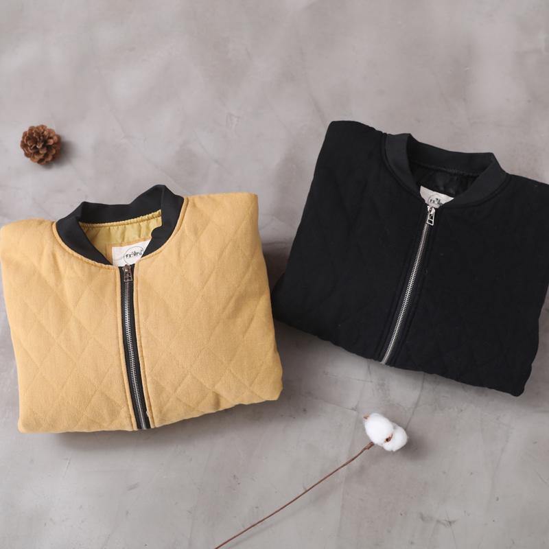 Fine oversized winter jacket outwear yellow stand collar casual outfit - SooLinen