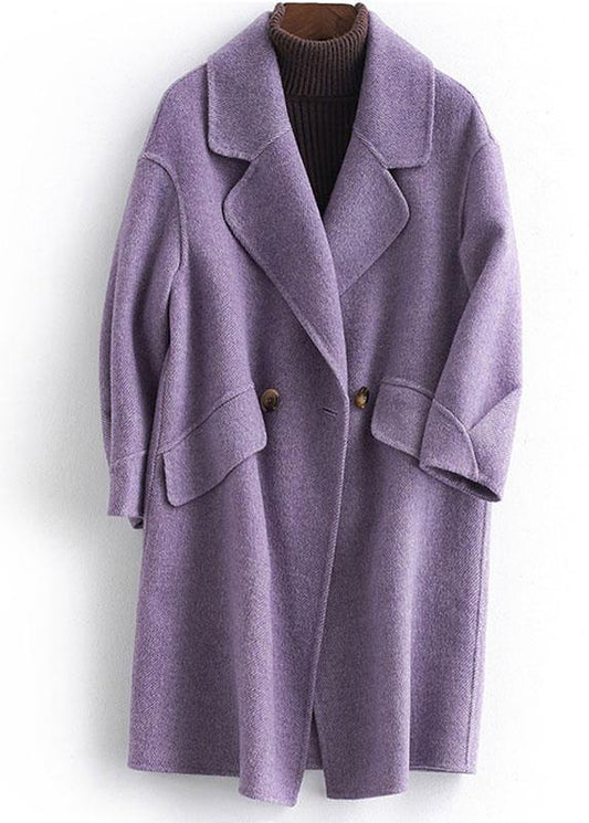 Fine pink Woolen Notched Coat Women oversize mid-length pockets coats - SooLinen