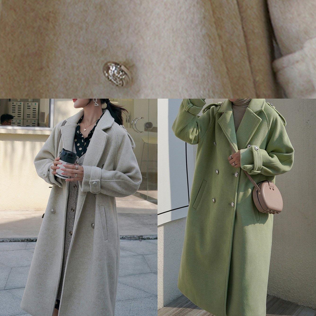 Fine plus size Winter coat back open coats green double breast wool coat for woman - SooLinen