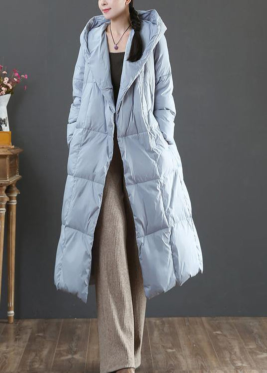 Fine plus size winter jacket coats blue hooded pockets warm coat - SooLinen