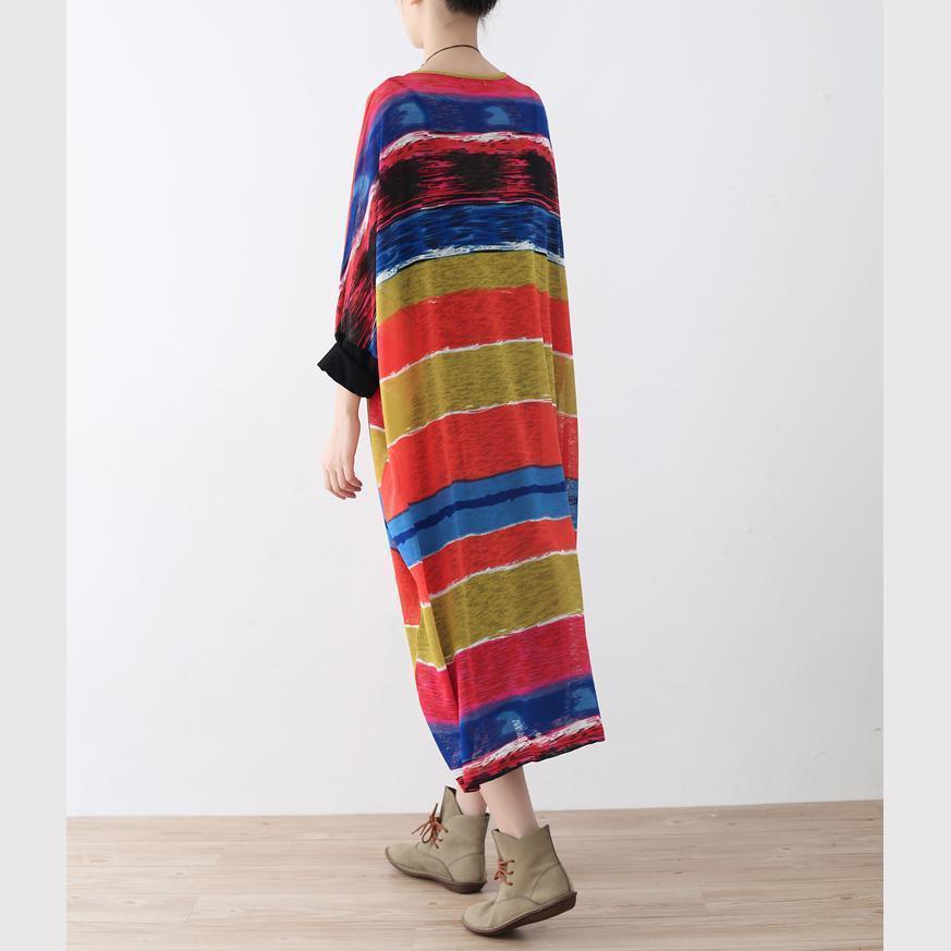 Fine rainbow natural linen dress oversize striped traveling dress Elegant asymmetrical kaftans