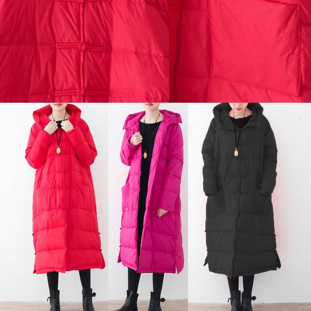 Feine rosarote Pufferjacken Locker sitzende Daunenjacke Neue Winteroberbekleidung mit Kapuze Chinesischer Knopf