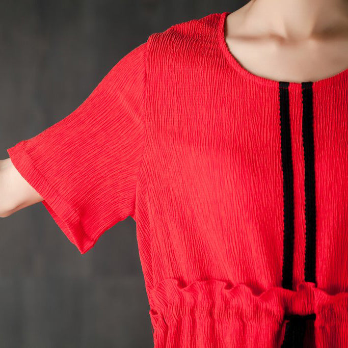 Feines Tencel-Sommerkleid in Übergröße, rotes Sommerkleid für Damen mit Rüschen und Schleife