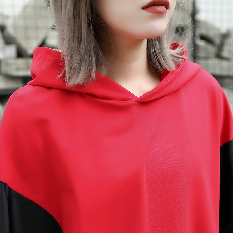 Feine gelbe Oberteile Oversize-Kapuzen-Patchwork Casual Boutique Fledermausärmel Baggy-Oberteile
