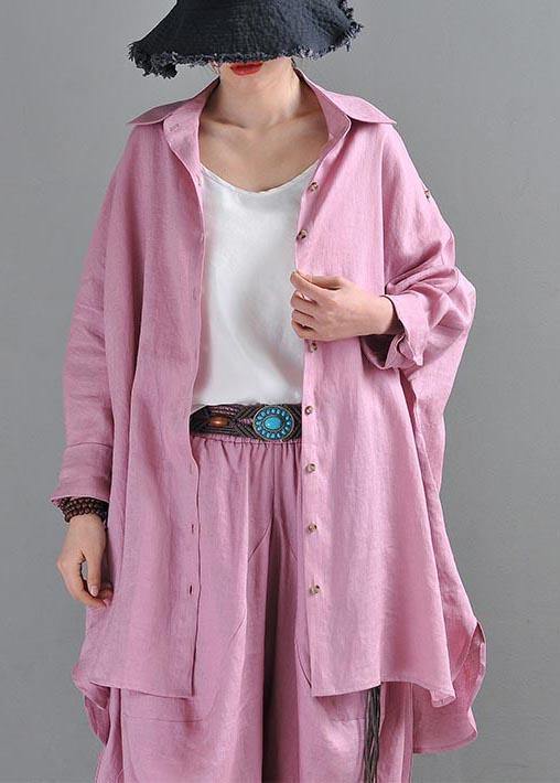 Fitted Pink Purple side open Cotton Linen Summer Blouse Top - SooLinen