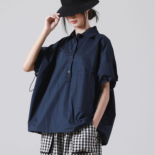 Fitted Army Green Peter Pan Collar Blouse Top Short Sleeve - SooLinen