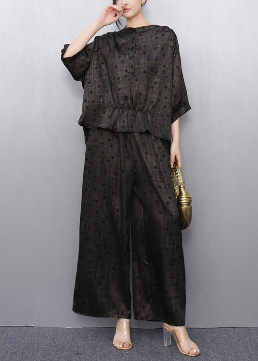 Fitted Black Oversized Print Silk Two Piece Set Women Clothing Summer