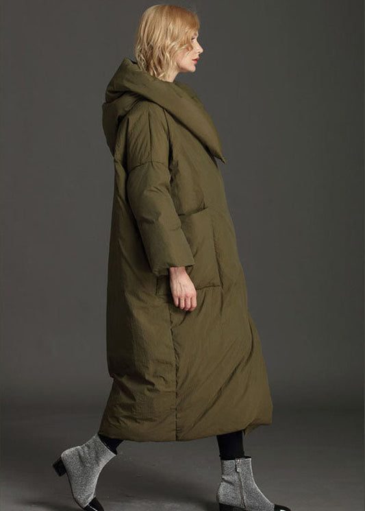 Grauer, lockerer Winter-Puffermantel mit Kapuze in Übergröße