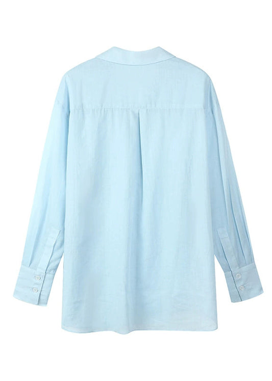 Fitted Blue Notche Button Solid Shirt Spring