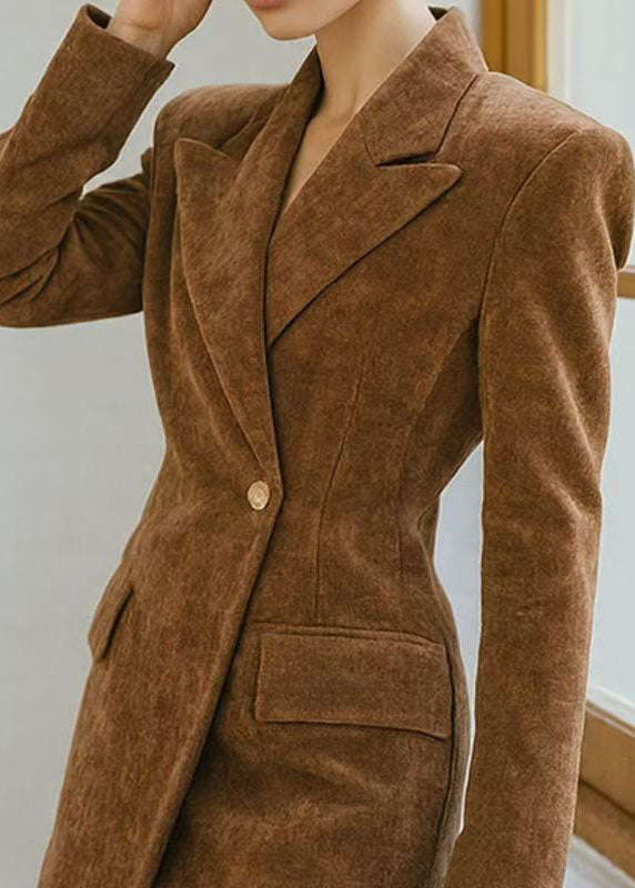 Fitted Brown Peter Pan Collar Button Blazer Jackets Coat Fall