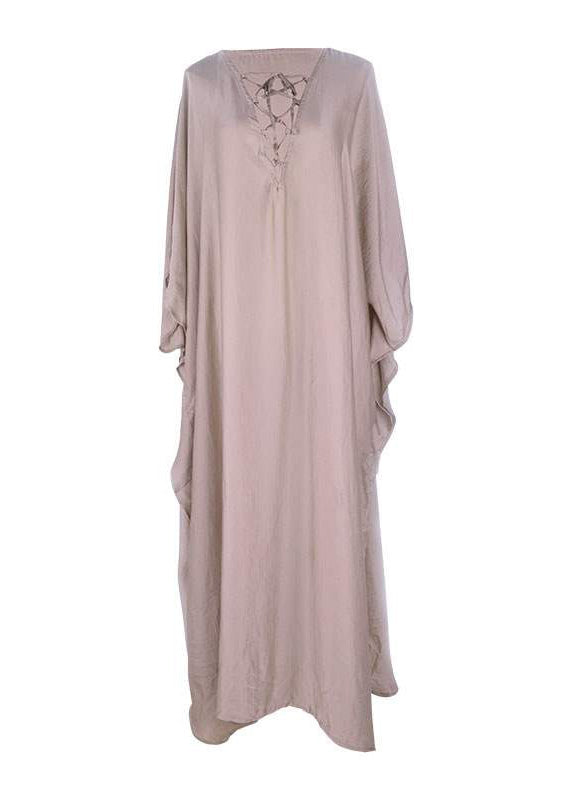 Fitted Khaki Oversized Side Open Silk Holiday Dress Batwing Sleeve