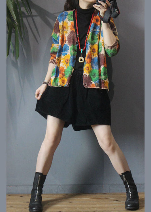 Taillierter Khaki-Strickpullovermantel mit V-Ausschnitt und Druckknopf