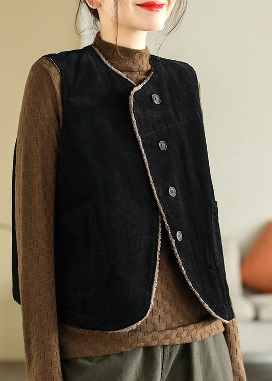 Taillierte Mulberry O-Ausschnitt Flauschige Wolle gefüttert Dicke Cord Weste Tops Winter