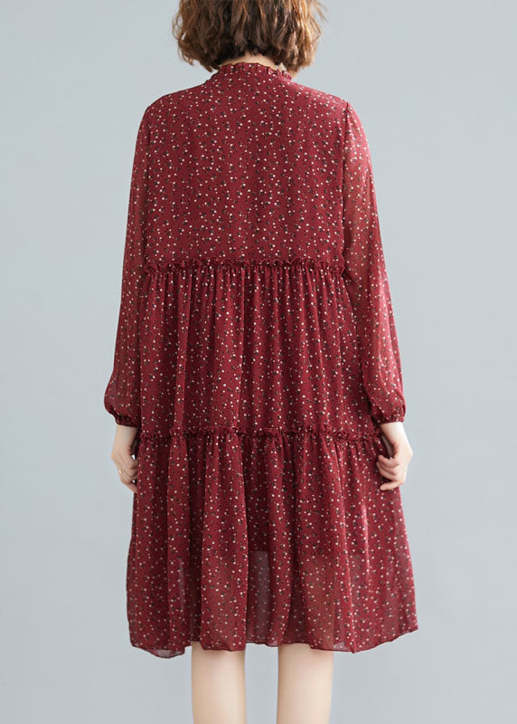 Tailliertes Mulberry Rüschen Patchwork Chiffon Midikleid Frühling