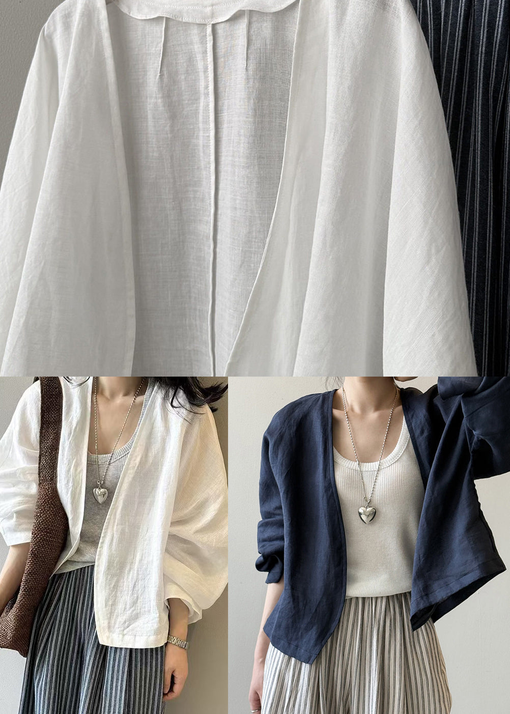 Fitted Navy V Neck Linen Cardigan Spring