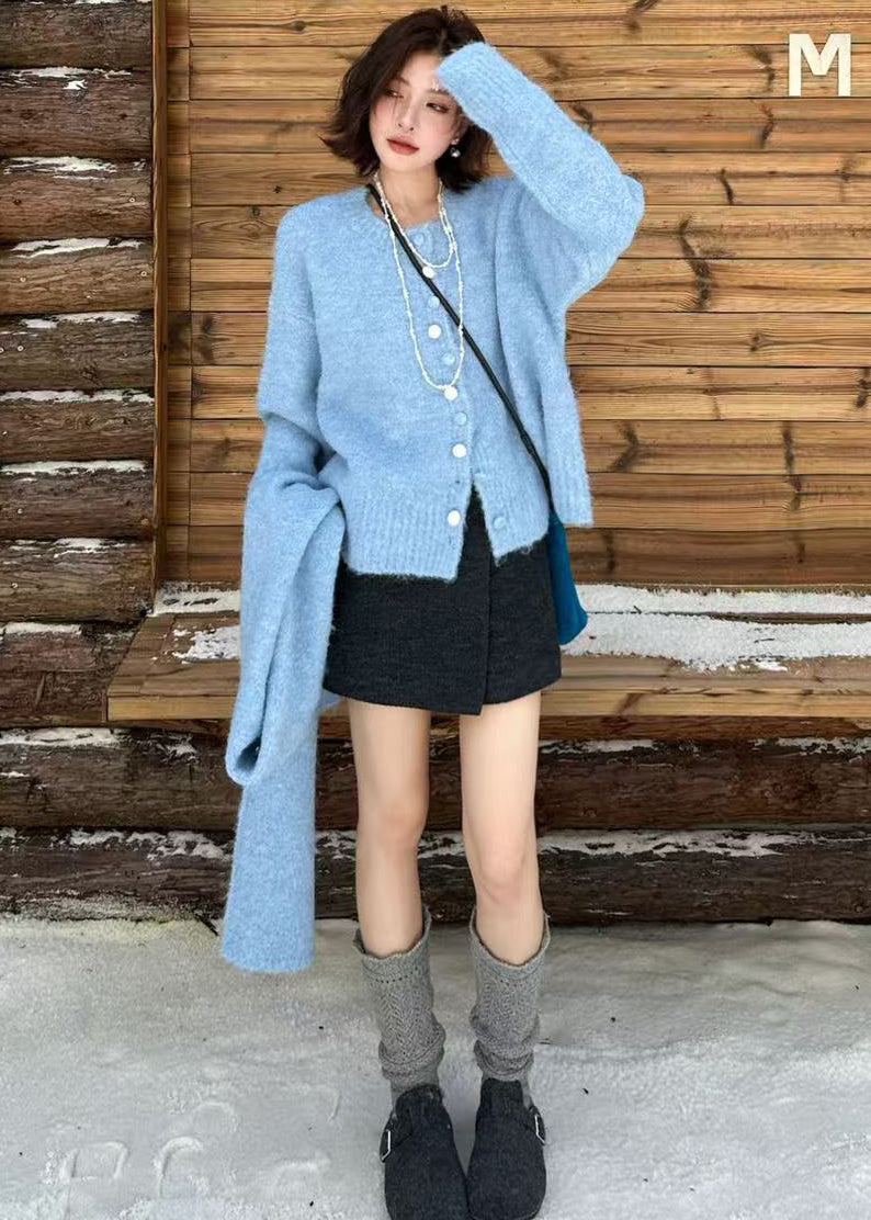 Cárdigan de punto de lana gruesa, ajustado, de color naranja y talla grande para invierno