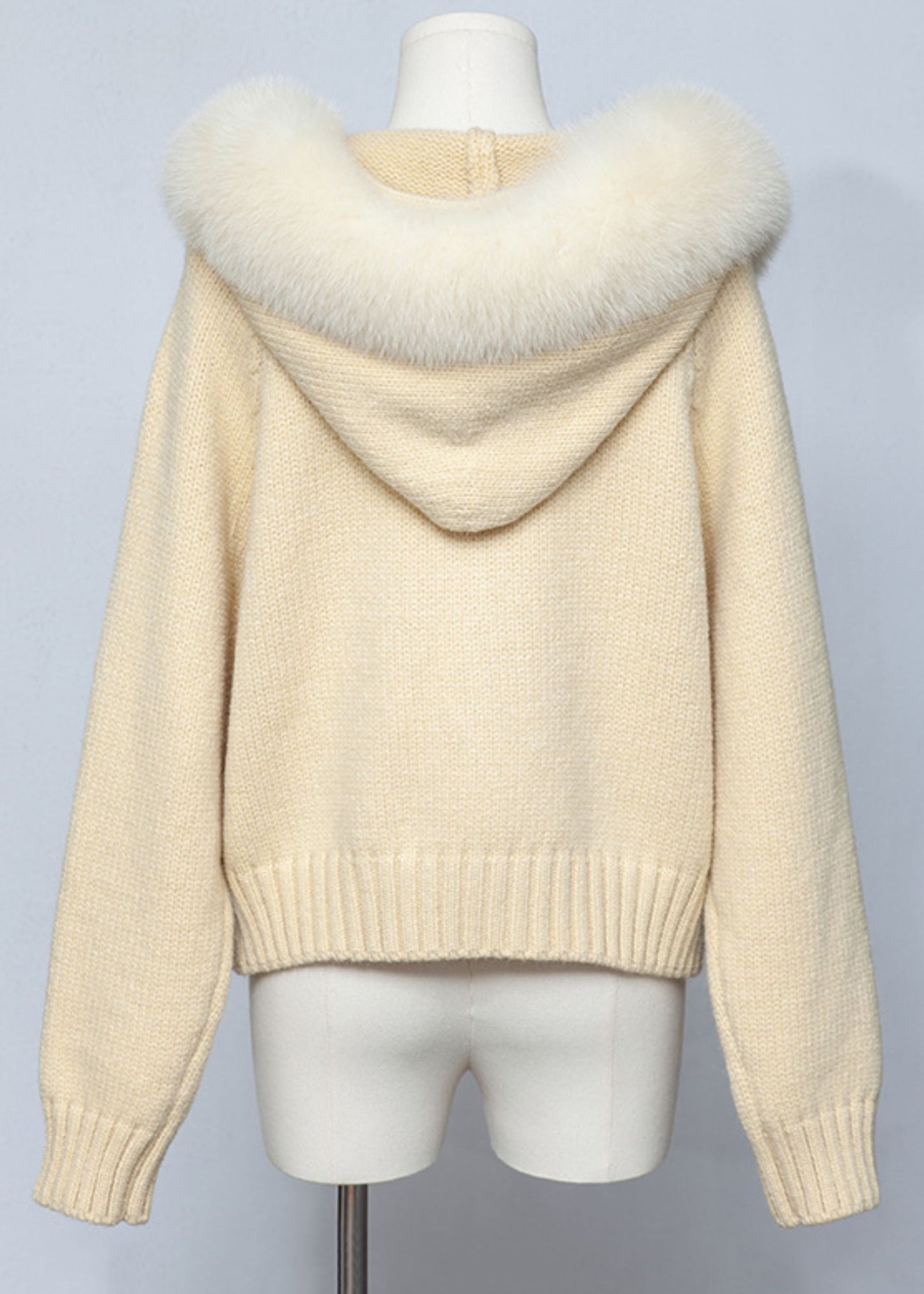Fitted Yellow Fox Collar Zippered Patchwork Knit Coats Spring