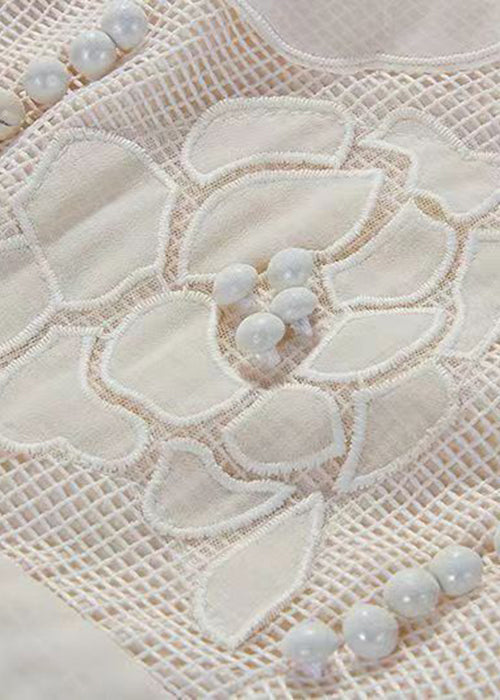 Floral Apricot V-Ausschnitt Aushöhlen Baumwolle Kleider Ärmellos