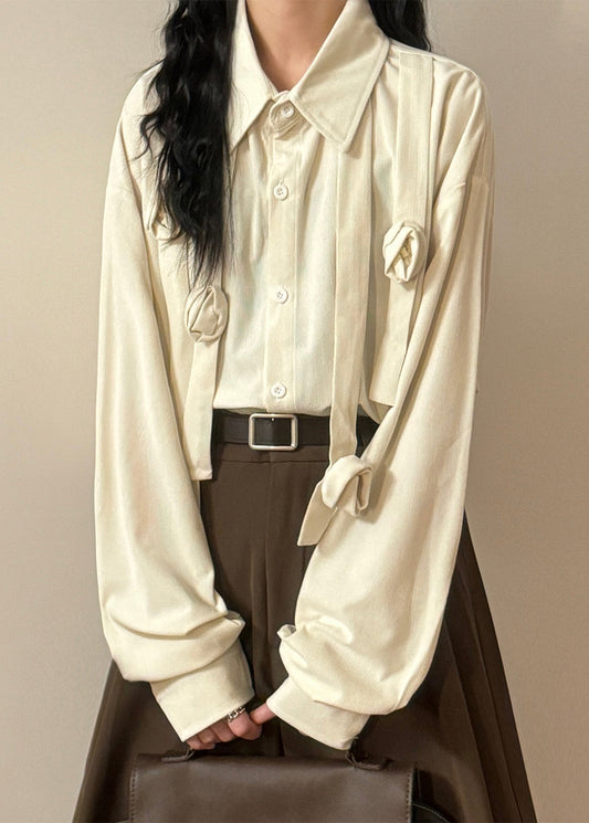 Floral Purple Peter Pan Collar Button Solid Cotton Blouses Spring