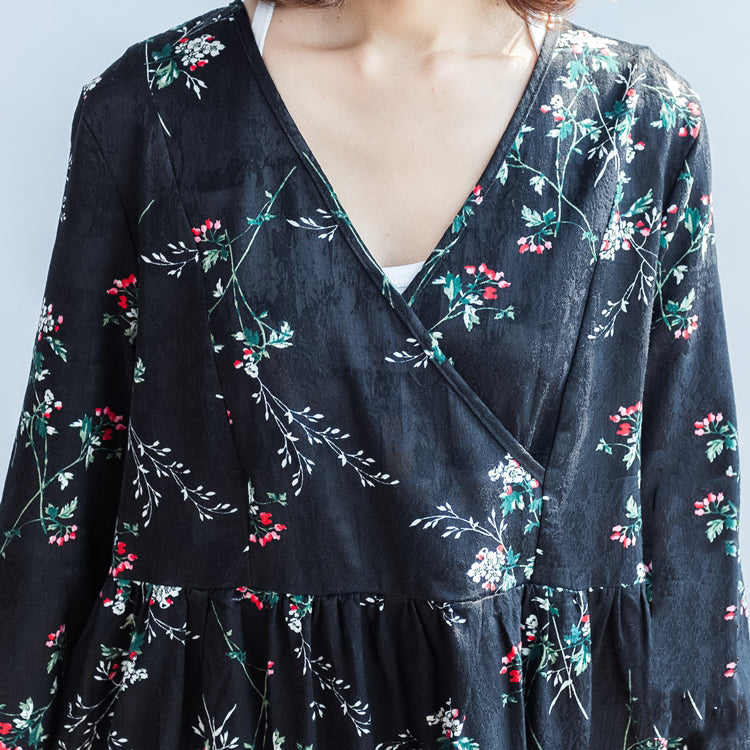 Blumen V-Ausschnitt Frühlingskleider Baumwollkleid Plus Size Kaftankleid